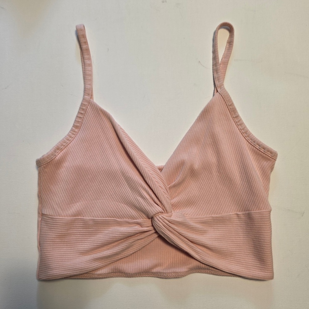 Wilfred Aritzia Ribbed Twist Front Knot Crop Top Cami Pink Medium
